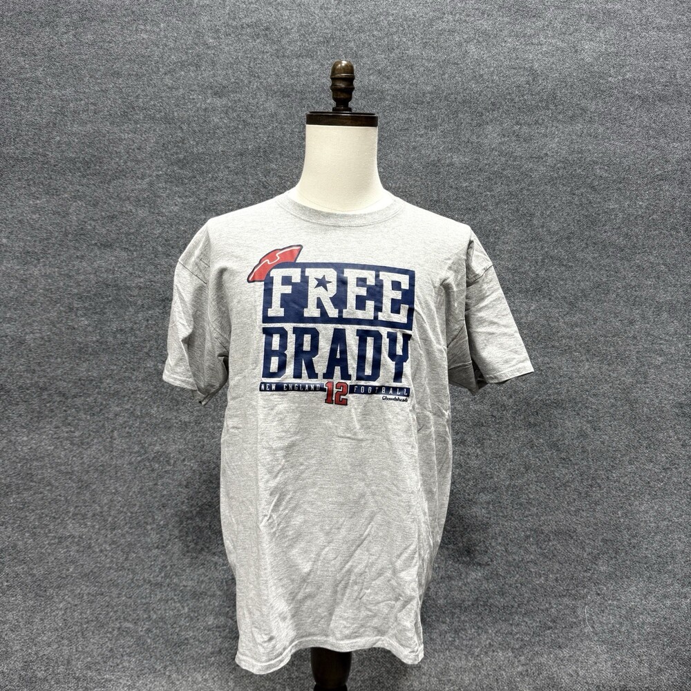 New England Patriots Tom Brady #12 Free Brady Chowdaheadz T Shirt Mens XL Gray